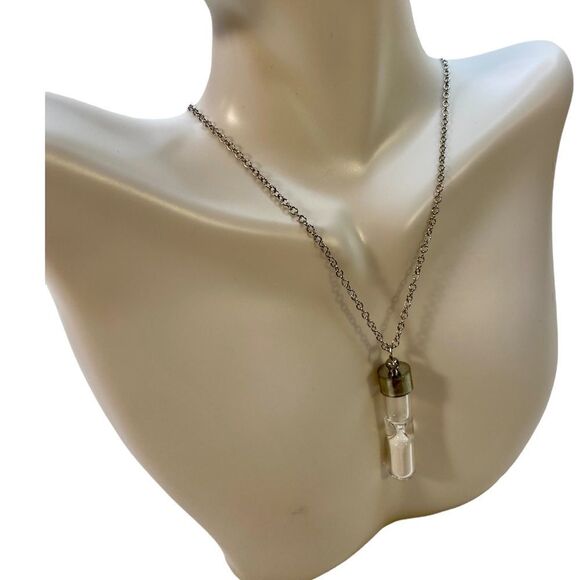 Mini Hour Glass White Sand Pendant Necklace. - Picture 2 of 5